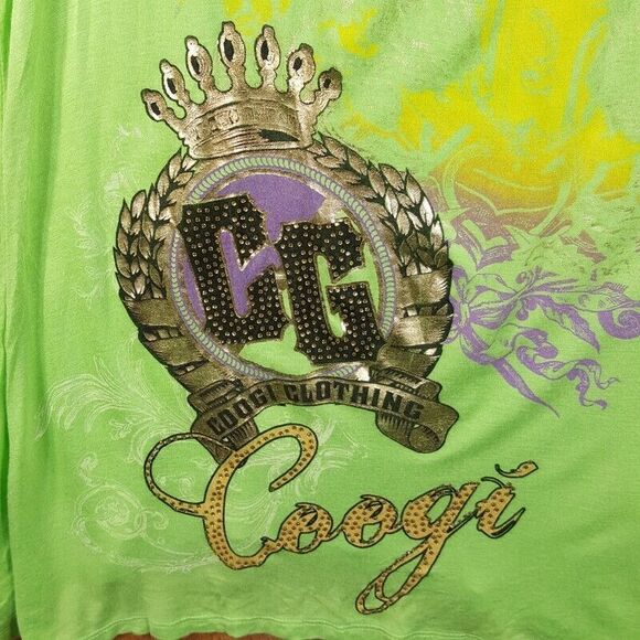 COOGI Womens Top Plus 1X Green Pullover Racerback Tank Graphic Relaxed Graphic - Picture 2 of 8